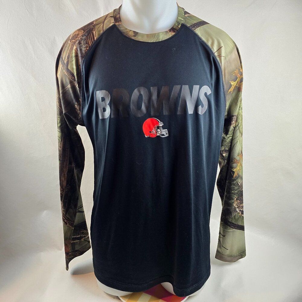 Cleveland Browns Shirt Mens Large Camo Sleeve Long Sleeve Tee NFL Team Apparel